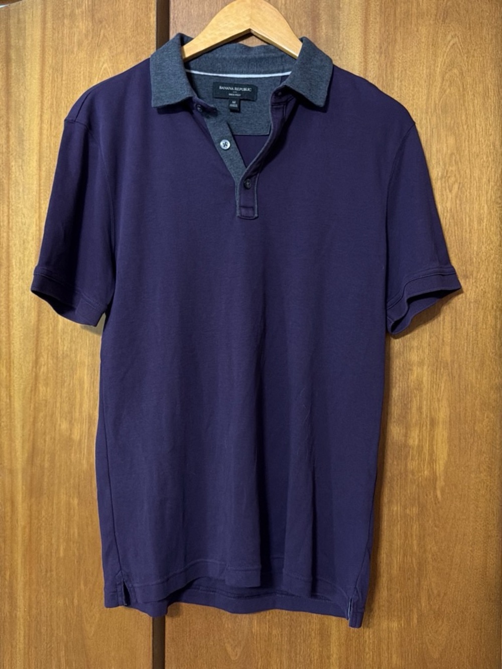 Banana Republic Men's Dark Purple Polo with Charcoal Contrast Collar